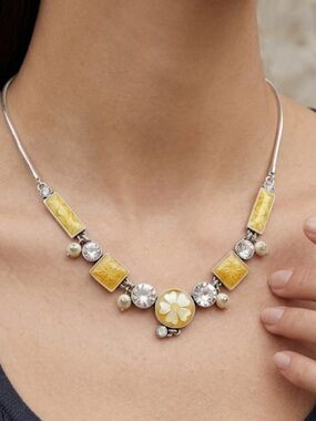 Pilgrim Yellow and Silver Geometric Necklace
